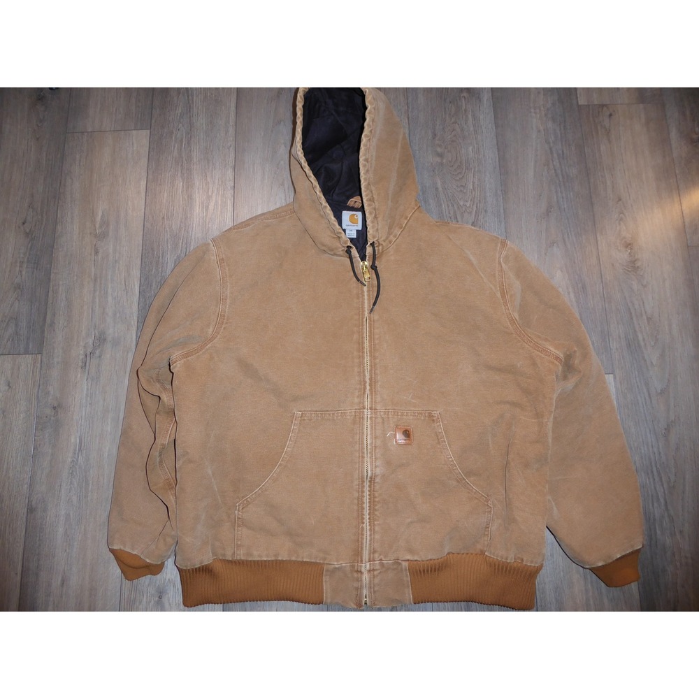 Carhartt J130 BRN Active Jacket Mens 2XL Brown Quilted Flannel Lined Hooded Duck